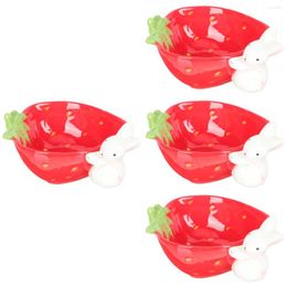 Dinnerware Sets 4 Count Strawberry Dish Utensil Tray Cake Stand Snack Saucers Plates Appetiser Ceramics Cute