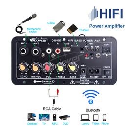 Woopker Audio Amplifier Board 30-120W Support Dual Microfone Bluetooth Amplificatore Subwoof para o alto-falante 4OHM 12V 24V 110V 220V