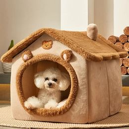 kennels pens Foldable Dog House Kennel Bed Mat For Small Medium Dogs Cats Winter Warm Cat Bed Nest Pet Products Basket Pets Puppy Cave Sofa 231115