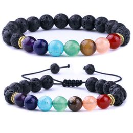 Charm Bracelets 8Mm Natural Stone Black Lava Weave 7 Chakra Healing Bracelets Aromatherapy Essential Oil Diffuser Bracelet For Women M Dhx57