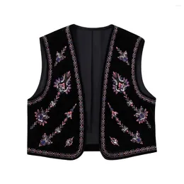 Women's Vests Vest Jacket Floral Embroidery Sleeveless Top Vintage Fashion 2023 Casual Loose Outwear Chalecos Sin Mangas De Mujer