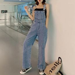 Women's Jeans Dark Blue Wide Leg Denim Overalls For Women Spring Autumn Casual Big Pocket Jean Jumpsuit Y2k Korean Style Loose Suspender