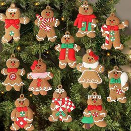 Christmas Decorations 12pcs Gingerbread Man Ornaments for Christmas Tree Assorted Plastic Figurines Ornaments for Christmas Tree Hanging Decorations 231116