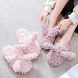 Slippers Autumn and Winter Warm Woolen Women Slippers Indoor Soft Cute Long Eared Rubber Soled Non Slip Cotton Girl Slippers Home Shoes 231116