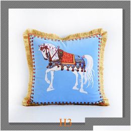 Cushion/Decorative Pillow Croker Horse Brand New French Style Luxury Veet Double-Sided Print Sofa Cushion Er Pillowcase Without Core O Dhjxo