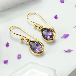 Dangle Earrings Huitan Aesthetic Purple Drop With Pear CZ For Women High Quality Wedding Party Female Ear Accessories Fashion Jewelry