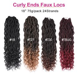 18 Inch Goddess Faux Locs Crochet Hair Extensions Synthetic Soft Locks with Curly Ends Wavy Loc Braiding Hair 24 Roots