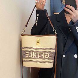 Bag 22% OFF Designer handbag Embroidered Letter Bucket Triumphal Arch One Shoulder Crossbody Simple Hand Carrying Spring New Trendy Women's Bag