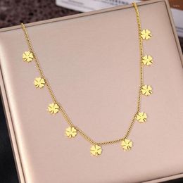 Pendant Necklaces Stainless Steel Elegant Classic Clover Mini Pendants Temperament Clavicle Chain Choker Necklace For Women Jewellery Gift