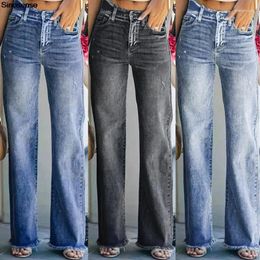 Women's Jeans Womens Spring Autumn Flare High Waisted Baggy Wide Leg Boyfriend Casual Ripped Distressed Denim Pants S-XXL