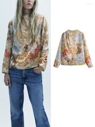 Women's Blouses Flower Print Stand Collar Top 2023 Female Autumn Shirts And For Women Long Sleeve Tops