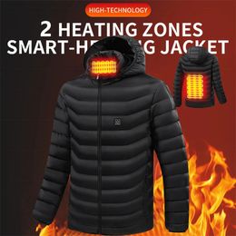 Men's Down Parkas Winter Jackets Mens Heated Down Jackets Men Warm Outdoor Coat Usb Electric Heating Women Couple Hooded Jackets Oversized S-2xl 231116