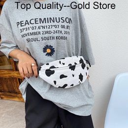 Waist Bags Cow Print Canvas Belt For Women Fashion Fanny Pack Female Banana Hip Purse Shoulder Crossbody Chest Pocket