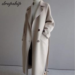 Women's Wool Blends Winter Beige Elegant Wool Blend Women Korean Fashion Black Long Coats Vintage Minimalist Woollen Overcoat Camel Oversize Outwear 231116