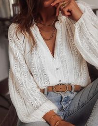 Women's Blouses AYUALIN Vintage Long Sleeve Summer Casual Elegant Ladies Blusas Boho Beach Hollow Out Lace Blouse Shirt For Women Top