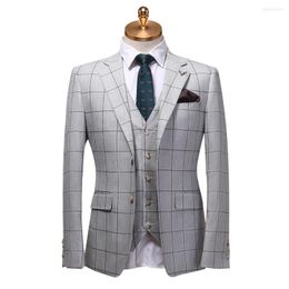 Men's Suits Men Suit 2023 Spring Autumn Mens With Pants Vest For Wedding Groom 3 Piece 2pcs Set Thin Plaid Business Man Wear Plus Size