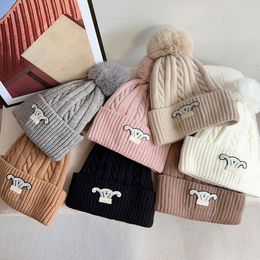 Designer Winter Twist hairball knitted woolen hat Women Chunky Knit Thick Warm Beanies Hats Female Bonnet Caps