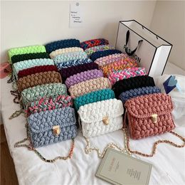 Evening Bags Handmade Woven Women's Crossbody Bags Thread Hook Knitted Shoulder Bag Colourful Strip Chains Bags for Women Small Purses 231116