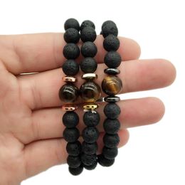 Charm Bracelets Natural Lava Stone Bead Tiger Eye Bracelet Diy Volcano Essential Oil Diffuser For Women Men Jewelry Drop Delivery Jewe Dhii9