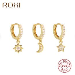 Hoop Earrings Lovely 3Pcs/Set Sun Moon Star For Women Girls Gift Unusual Cartilage Silver 925 Jewelry Pendientes & Huggie