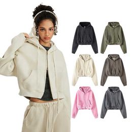 Women's Zip Up Hoodies Cotton Hoodies Streetwear Washed Cotton Zipper Hoodies Women's Cropped Jackets