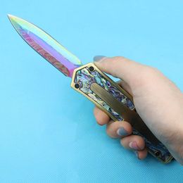 Top Quality AUTO Tactical knife 440C Titanium Coated Double Edge Fine Blade EDC Pocket Knife Gift knives with nylon bag