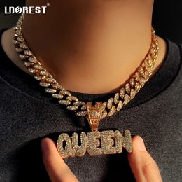 Chokers Iced Out Bling QUEEN Letter Pendant Necklace for Women Men 13mm Miami Cuban Link Chain Necklace Male HipHop Rock Fashion Jewellery 231115