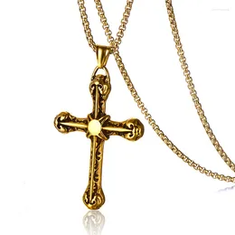 Pendant Necklaces Men Punk Cool 316L Stainless Steel Runes Cross Gothic Jewerly Gold Silver Colour