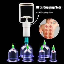 Back Massager 6Pcs Vacuum Cupping Sets with Pumping Gun Suction Cups Back Massage Body Cup Detox Anti Cellulite Therapy Cans Healthy Care Jars 231115