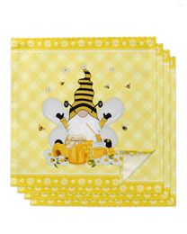 Table Napkin 4pcs Bee Gnome Daisy Honey Yellow Plaid Square 50cm Wedding Decoration Cloth Kitchen Dinner Serving Napkins