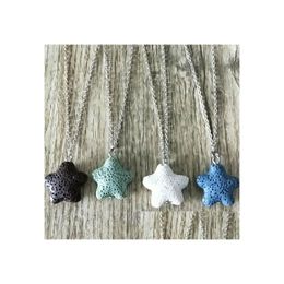 Pendant Necklaces Fashion Sier Colour Starfish Lava Stone Necklace Volcanic Rock Aromatherapy Essential Oil Diffuser For Wome Dhgarden Dhvv4