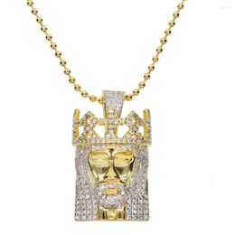 Chains 2023 Hip Hop Gold Colour Jesus Face Pendant Necklace CZ Piece Jewellery With Free 24'' BEAD Chain