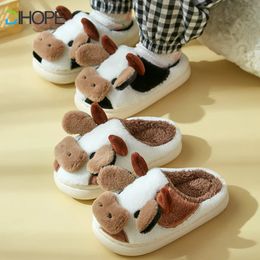 Slippers Winter Cartoon Couple Women Cute Animal Kawaii Fluffy Soft Warm Indoor Milk Cow House Funny Shoes 231115