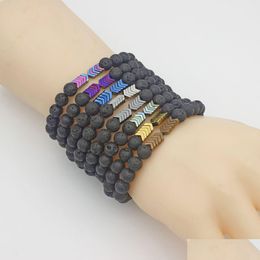 Charm Bracelets 8Colors Magnet Arrow Black Lava Stone Bracelet Diy Aromatherapy Essential Oil Diffuser For Women Men Drop De Dhgarden Dhtbi