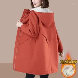 Women's Trench Coats Cotton-Padded 2023 Autumn Winter Long Hooded Overcoat Parka Loose Korean Version Leisure Plus Velvet Padded Coat