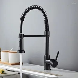 Kitchen Faucets Copper Spring Single Handle Hole Rotating Faucet Sink Bathroom Brushed Black Low Pressure