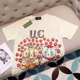Women's off shoulder T-Shirt Summer trend men's clothing cat loose fitting women short sleeved street fashion couple casual top all cotton comfortable t shirts