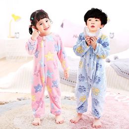 Pyjamas stitch pyjamas för barn barns tryck pyjamas vinter flanell tjocka varma onesies jumpsuits pojkar flickor djur filt sömnkläder 231115