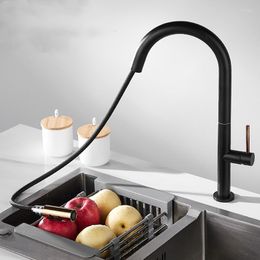Kitchen Faucets Faucet Three Colors Gold/Black/Chrome Pull Down Solid Brass Swivel Out Spray Sink Mixer Tap Dech Mounted Europe