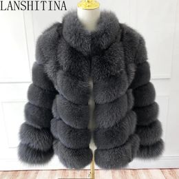 Women's Fur Faux Fur Style Real Fur Coat Women Autumn And Winter Fur Jacket Natural Fox Fur Vest Stand Collar Detachable Sleeves 231115