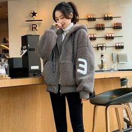 Women's Hoodies 2023 Fashion Women Clothing Winter Lamb Wool Loose Sweater Fleece Plus Velvet Thick Warm Hooded Cardigan Top Coat