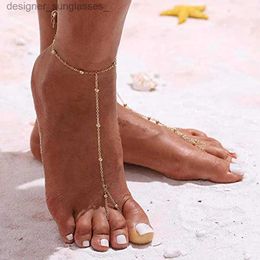 Anklets MinaMaMa New Style Simple Stainless Steel Foot Finger Chain Barefoot Anklets for Women Leg Chain Beach Foot JewelryL231116