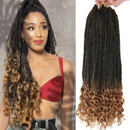 Ombre Box Braids Crochet Hair Wave Box Braids with Curly Ends Bohemian Box Braid Curly Crochet Braids Hair Prelooped Synthetic Braiding Hair Extensions