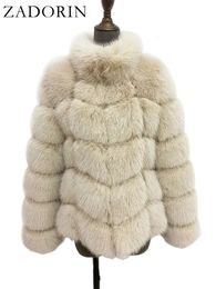 Women s Fur Faux ZADORIN Winter Clothes For Women Stand Collar Splicing Long Sleeve Coat Black White Fluffy Jacket Coats 231116