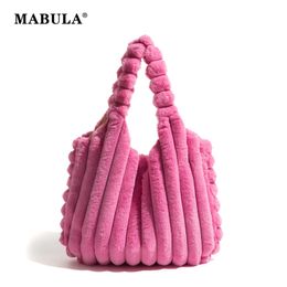 Evening Bags MABULA Candy Pink Pleated Faux Fur Tote Shopper Handbag 2023 Winter Trendy Women's Fluffy Shoulder Purse Soft Satchel Bag Daily 231115