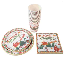 Dinnerware Sets Paper Cups Disposable Kit Christmas Party Tableware Decorations Props Plates Decors