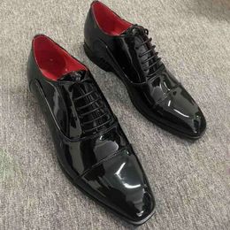 Luxury Men Patent Leather Design Dress Shoes Spikes Shoes Fashion Pointed Toe Business Work Wedding Party Shoes Big Size 38-48 NO495