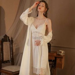 Women's Sleep Lounge Bride Twinset Robe Set Women Lace Nightgown Sleepwear Lingerie Summer Kimono Bathrobe Gown Suit Mesh Rayon Home Wear Clothing zln231116