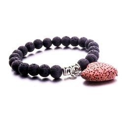 Charm Bracelets 10Colors Lava Stone 20Mm Heart Love Charm Bracelet Aromatherapy Essential Oil Diffuser For Drop Delivery Jewellery Brace Dh9He