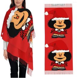 Scarves Mafalda Christmas Scarf For Women Winter Fall Cashmere Shawl Wrap With Santa Hat Long Tassel Ladies